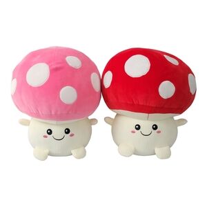 Smoochy Pals Kawaii Mushroom Squishy Plush Pair Red & Pink 15"